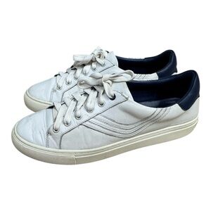 TORY SPORT BY TORY BURCH CHEVRON SNEAKERS WHITE LEATHER NAVY TRIM SIZE 9.5